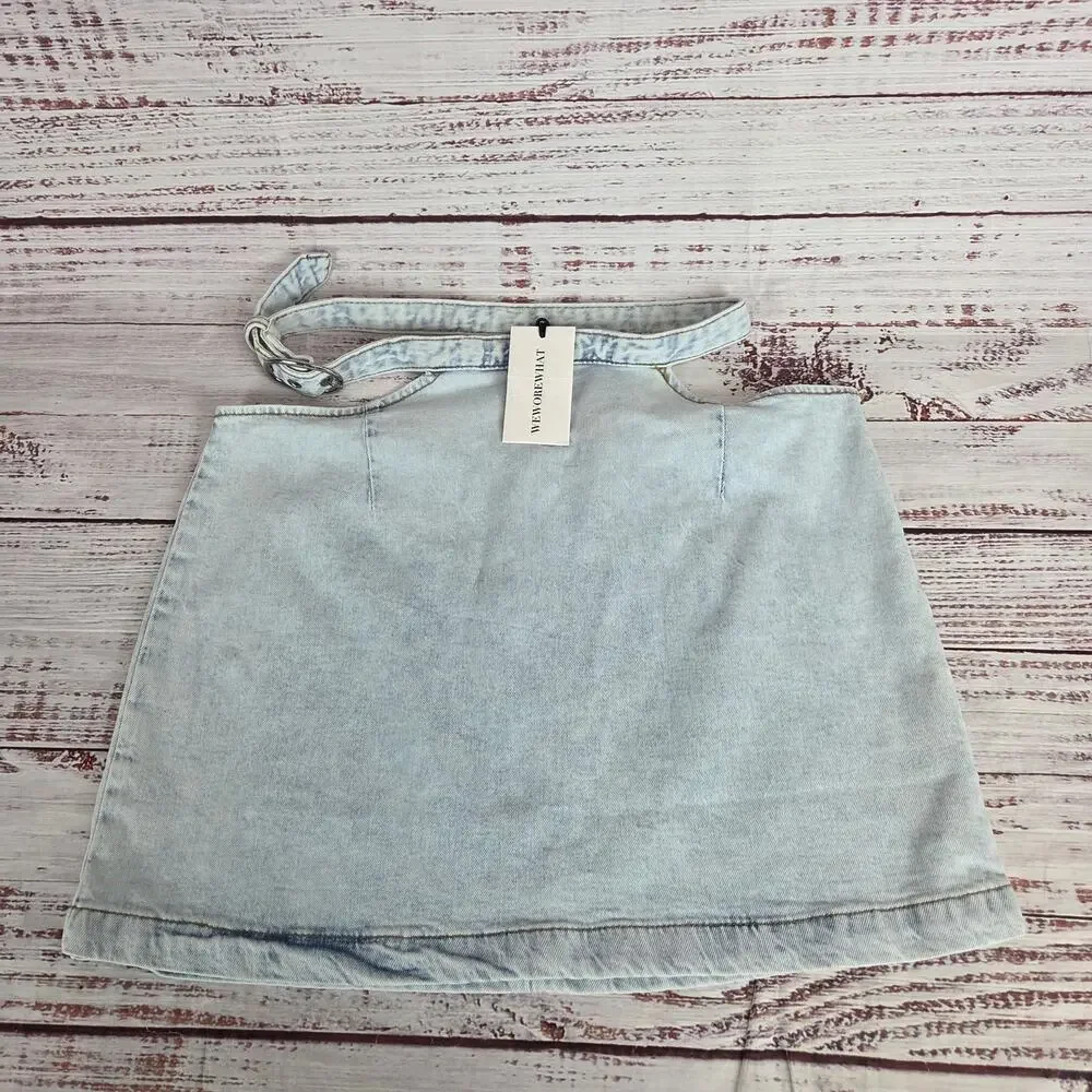 Weworewhat Indigo Cut Out Mini Skirt Size M Light Wash Denim Casual Beachy NWT